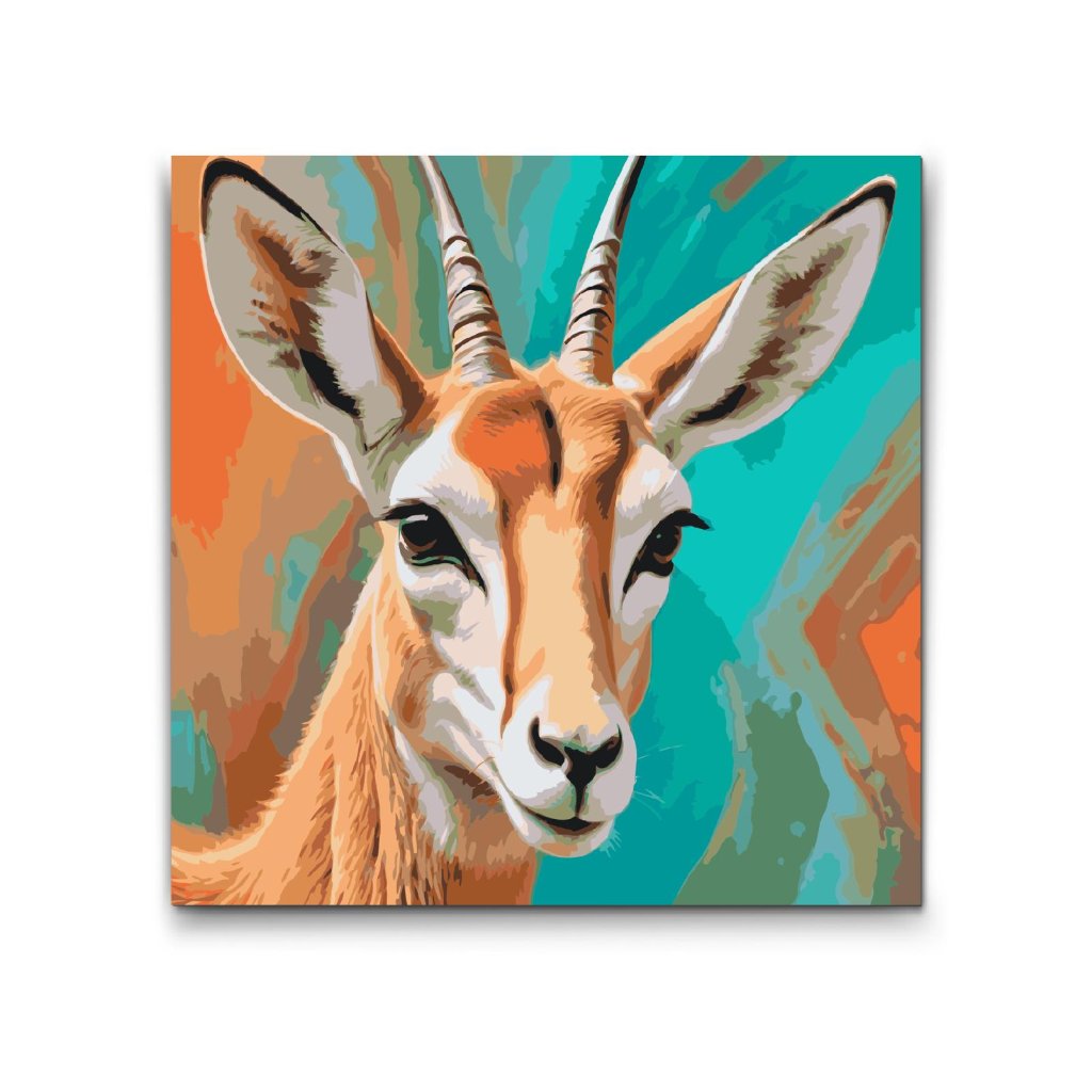 M2_Malen_nach_Zahlen_-_Gazelle_in_Türkis-_und_Orangetönen