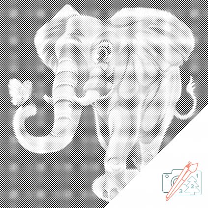 Punktmalerei - Fröhlicher Elefant mit einem Schmetterling