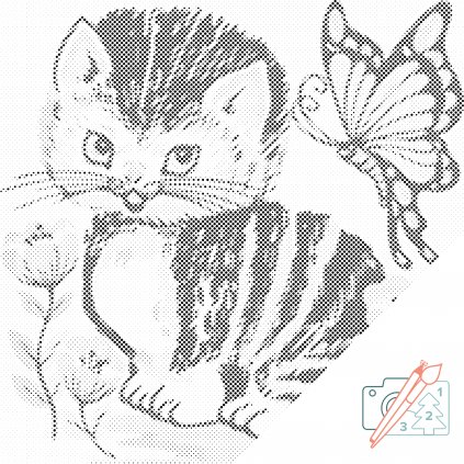 Punktmalerei - Katze mit Schmetterling