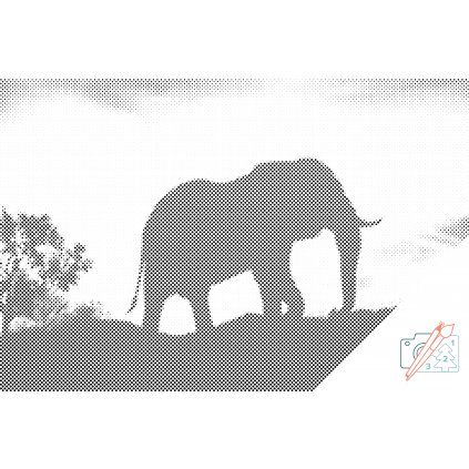 Punktmalerei - Afrikanischer Elefant bei Sonnenuntergang
