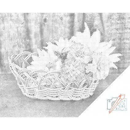 Punktmalerei - Korb mit Blumen
