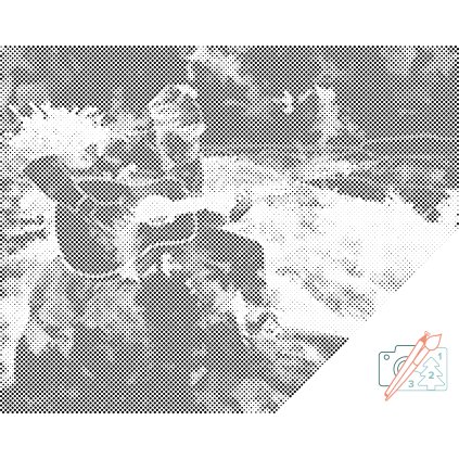 Punktmalerei - Gitarrist im Garten