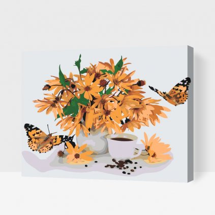 Malen nach Zahlen - Gelbes Bouquet und Schmetterlinge