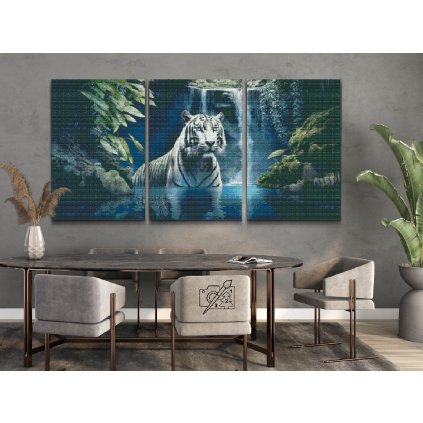 Diamond Painting - Weißer Tiger beim Wasserfall (3er-Set)