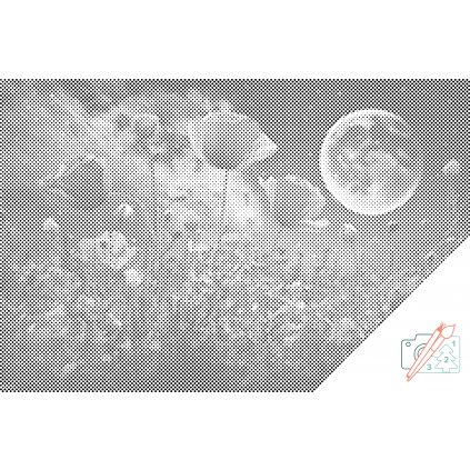 Punktmalerei - Mohnblumen im Mondlicht