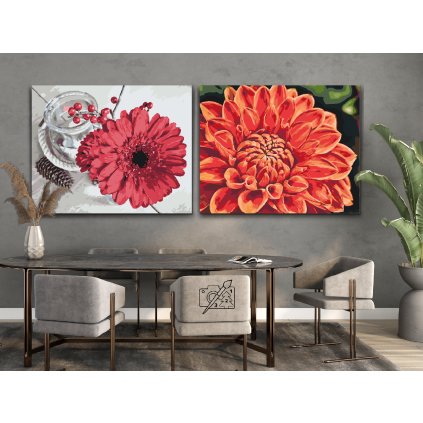 Malen nach Zahlen - Rote Blumen (2er-Set)