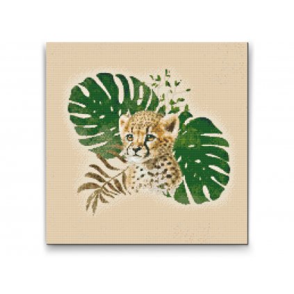 Diamond Painting - Das Leopardenjunge und das Fensterblatt