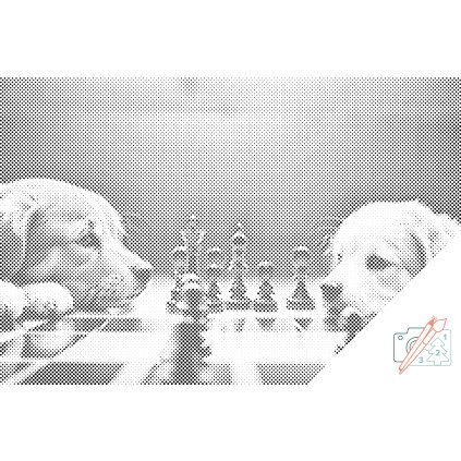 Punktmalerei - Hunde spielen Schach 3