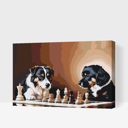 Malen nach Zahlen - Hunde spielen Schach 2