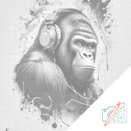 Punktmalerei - Gorilla mit Kopfhörern