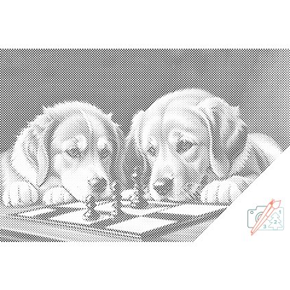 Punktmalerei - Hund spielen Schach 1