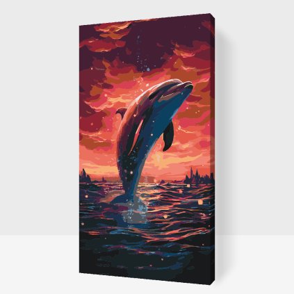 Malen nach Zahlen - Delfin bei Sonnenuntergang