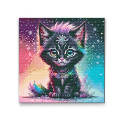 Diamond Painting - Schwarzes Kätzchen in Regenbogenfarben