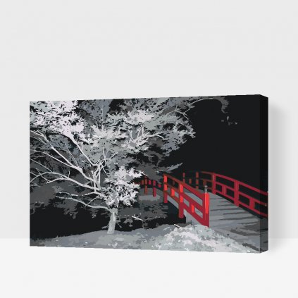 Malen nach Zahlen - Rote Brücke im Garten