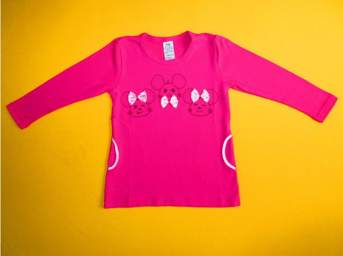 Dívčí tričko - tunika s dlouhým rukávem Myšky - vel. 86