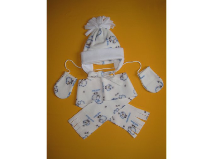 Kojenecká flísová souprava čepice+šála+rukavice