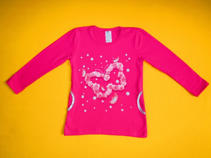Dívčí tričko - tunika dlouhý rukáv Květinový motýl 1 - vel. 116