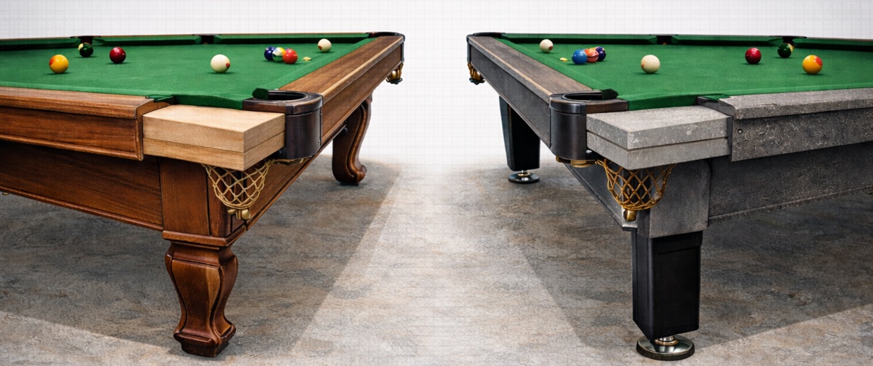 Rozdiel medzi biliardovom s drevenou doskou a bridlicovou
