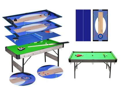 Multifunkčný herný stôl 6 v 1, biliard, snooker, air hokej, ping pong, curling, shuffleboard, 5 ft