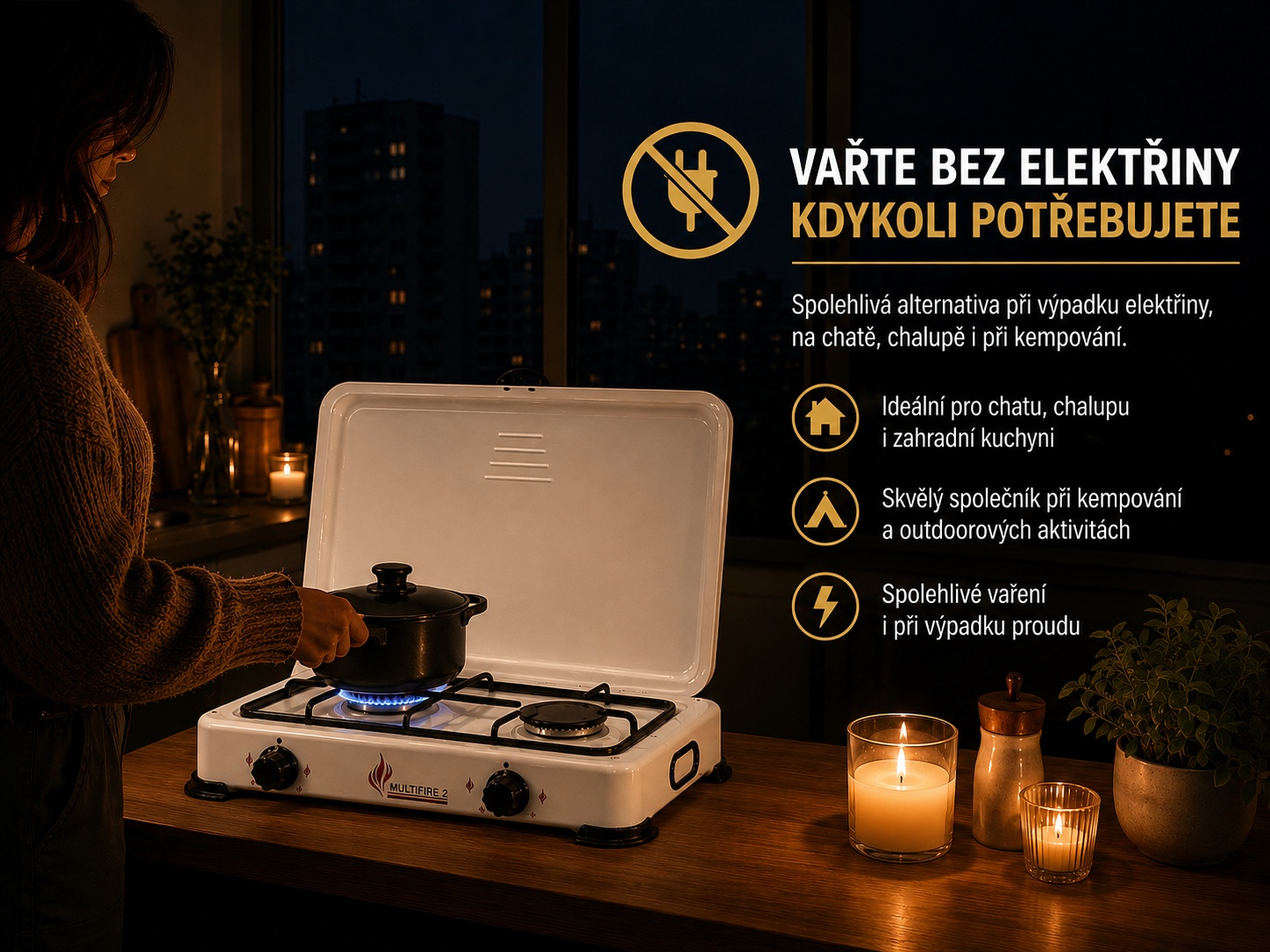 Plynový vařič Multifire II jako záložní možnost vaření při blackoutu