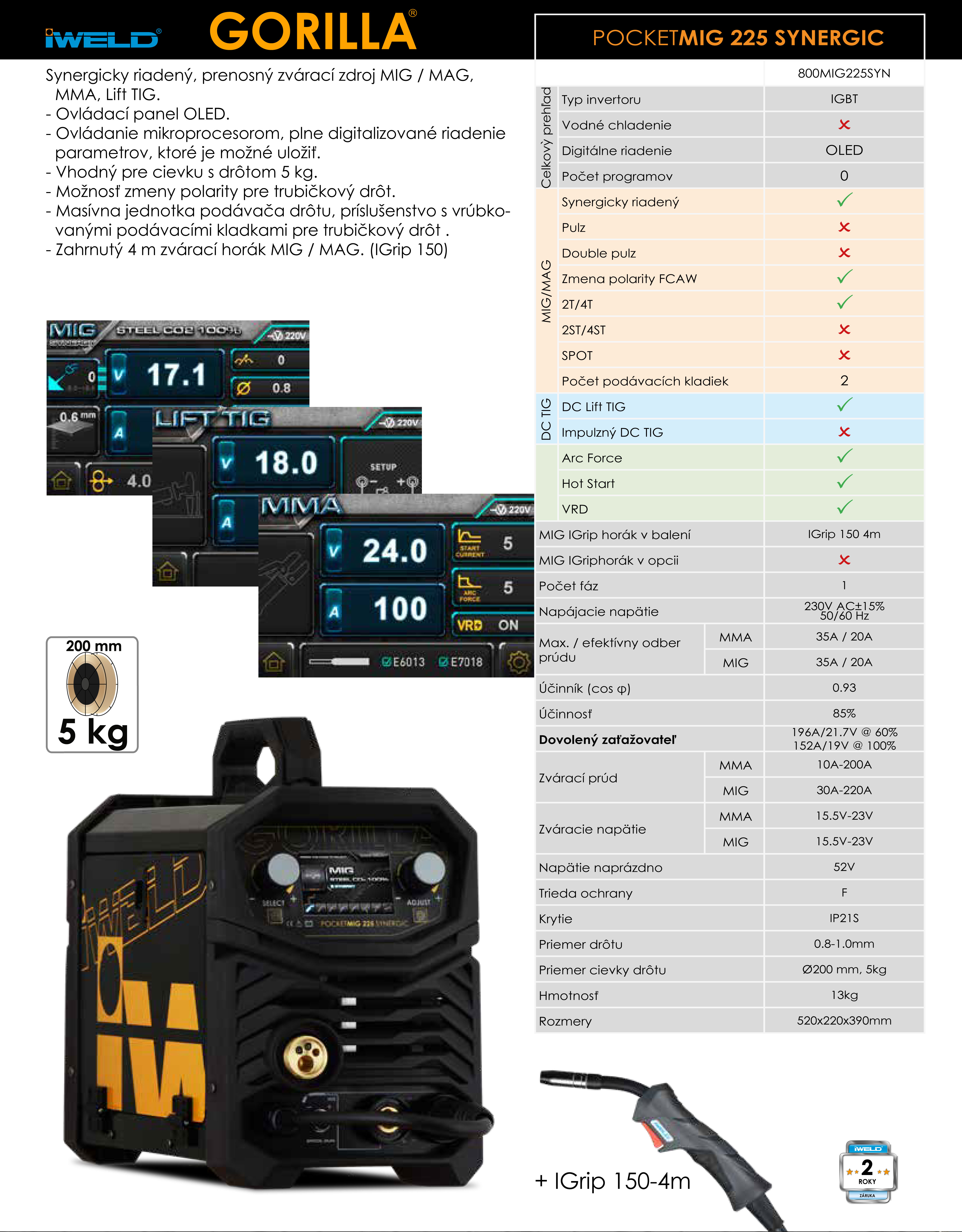 iweld-pocketmig-225-synergic-popis