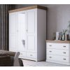 Šatní skříň 3D Toskania se zrcadlem a zásuvkami, masiv, borovice, dekor bílá-medová - s komodou