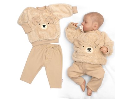 Rostoucí chlupáčková mikina a kalhoty Medvídek, 2D béžová (Velikost 56/62 (0-3m))