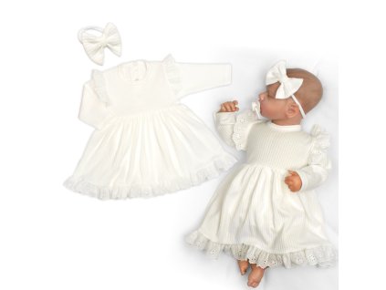 Žebrované sukničkobody + čelenka Paula, dl. rukáv, bavlna, 2D sada, smetanové (Velikost 56/62 (0-3m))