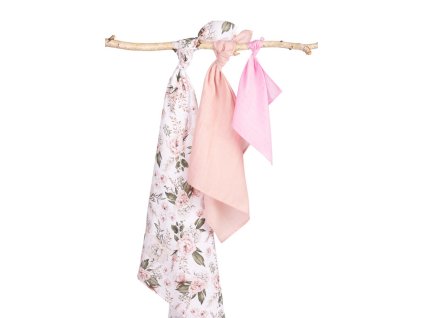 muselinove plienky 3 ks sada roznych velkosti kvety ruzove