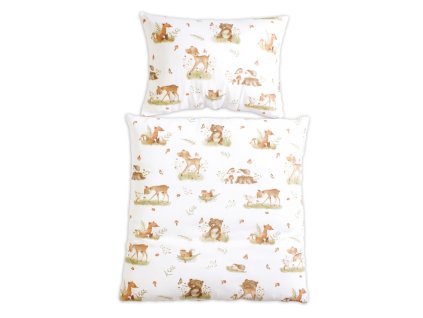 Povlečení do postýlky, 2D sada - Roztomilá zvířátka, bílá/hnědá (Velikost povlečení 120x90, Rozměry polštáře 40 x 60, Rozměry přikrývky 120 x 90)