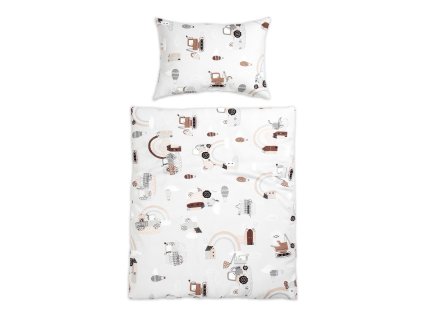 Povlečení do postýlky, 2D sada - Malý stavitel, šedá (Velikost povlečení 120x90, Rozměry polštáře 40 x 60, Rozměry přikrývky 120 x 90)