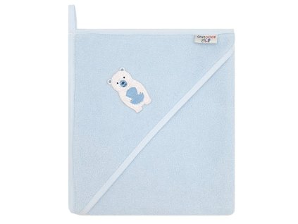 osuska s kapucnou a uskami medvedik 80x80 cm modry