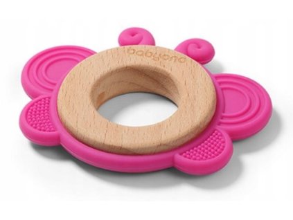 drevene silikonove hryzatko babyono motylik ruzove