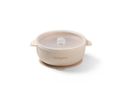 silikonova miska s prisavkou a vieckom bezova