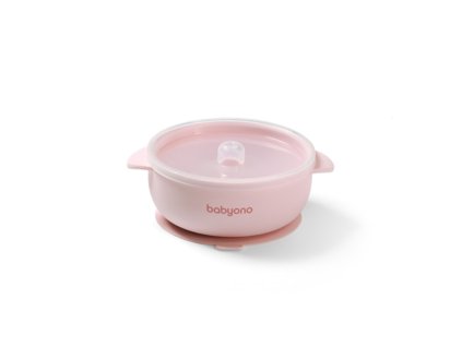 silikonova miska s prisavkou a vieckom ruzova