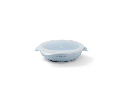 silikonova miska s prisavkou a vieckom modry