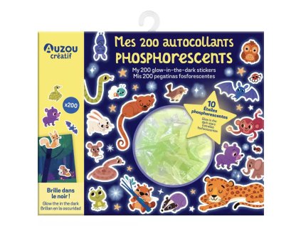 auzou znovupouzitelne svietiace samolepky s plagatom a hviezdami zvieratka 200ks