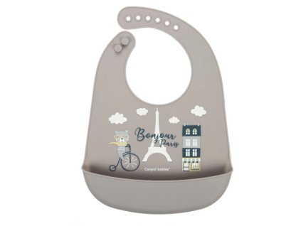 canpol babies silikonovy podbradnik s vreckom bonjour paris sivy