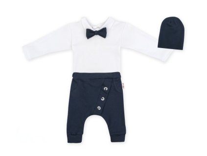 Baby Nellys 3-dílná sada Hubert, body s motýlkem  dl.rukáv, tepláčky a čepička - granát (Velikost 98 (2-3r))