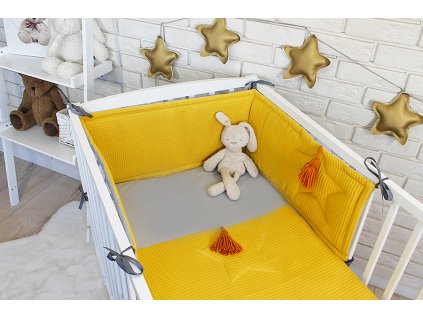Baby Nellys 3 dílná sada Mantinel s povlečením vafelek - hořčicová (Velikost povlečení 120x90)