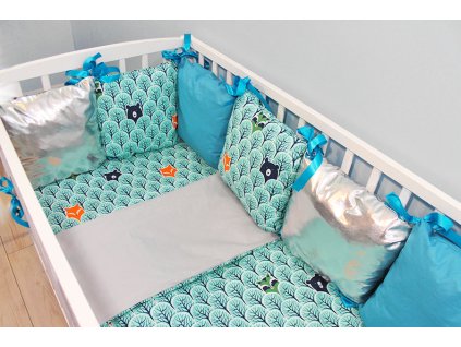 Baby Nellys Polštářkový mantinel s povlečením Shine - lesík tyrkys, 120x90, 40x60cm (Velikost povlečení 120x90)
