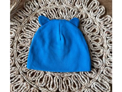 Kojenecká čepička s oušky Mamatti, Balón - modrá (Velikost 68 (3-6m))