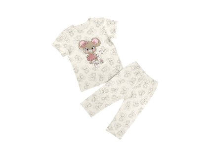 Donella Dívčí bavlněné pyžámko, kr. rukáv + 3/4 kalhoty, Baby Find Me - krémové (Velikost 134 (8-9r), 140 (9-10r))