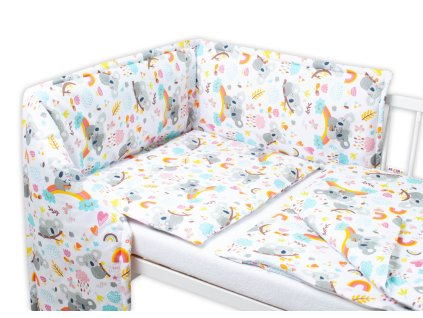 Baby Nellys 3-dílná sada Mantinel s povlečením - Koala a duha, bílá (Velikost povlečení 135x100, Rozměry polštáře 40 x 60, Rozměry přikrývky 135 x 100)