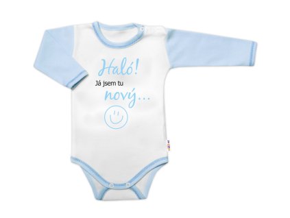 Body dlouhý rukáv s vtipným textem Baby Nellys, Haló! Já jsem tu nový, kluk (Velikost 68 (3-6m))