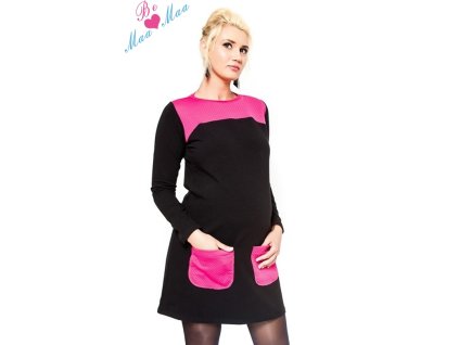 Be MaaMaa Těhotenské šaty/tunika LIZZA dl. rukáv - černá/růžová (Velikost oblečení L/XL)
