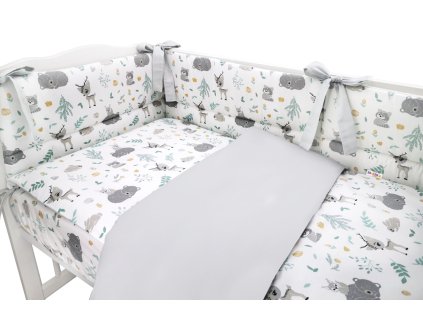 BABY NELLYS 3-dílná sada Mantinel s povlečením, New Forest Friends, šedá (Velikost povlečení 135x100)