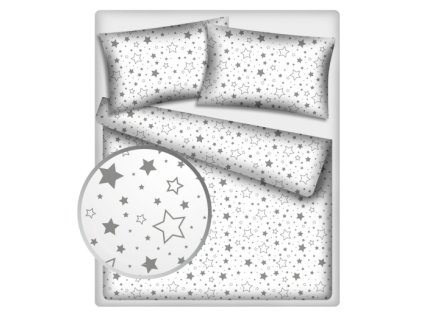 Baby Nellys Bavlněné povlečení 140 x 200 - Šedé hvězdy a hvězdičky (Velikost povlečení 140x200/70x90cm, Rozměry polštáře 70 x 90, Rozměry přikrývky 140 x 200)