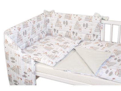 3-dílná sada mantinel s povlečením Baby Nellys, Zvířátka v lese - šedá (Velikost povlečení 135x100)