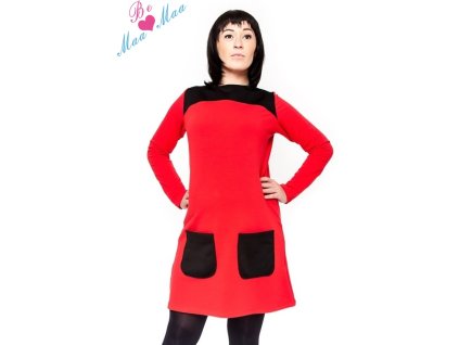 Be MaaMaa Těhotenské šaty/tunika LIZZA dl. rukáv - černá/červená (Velikost oblečení L/XL)